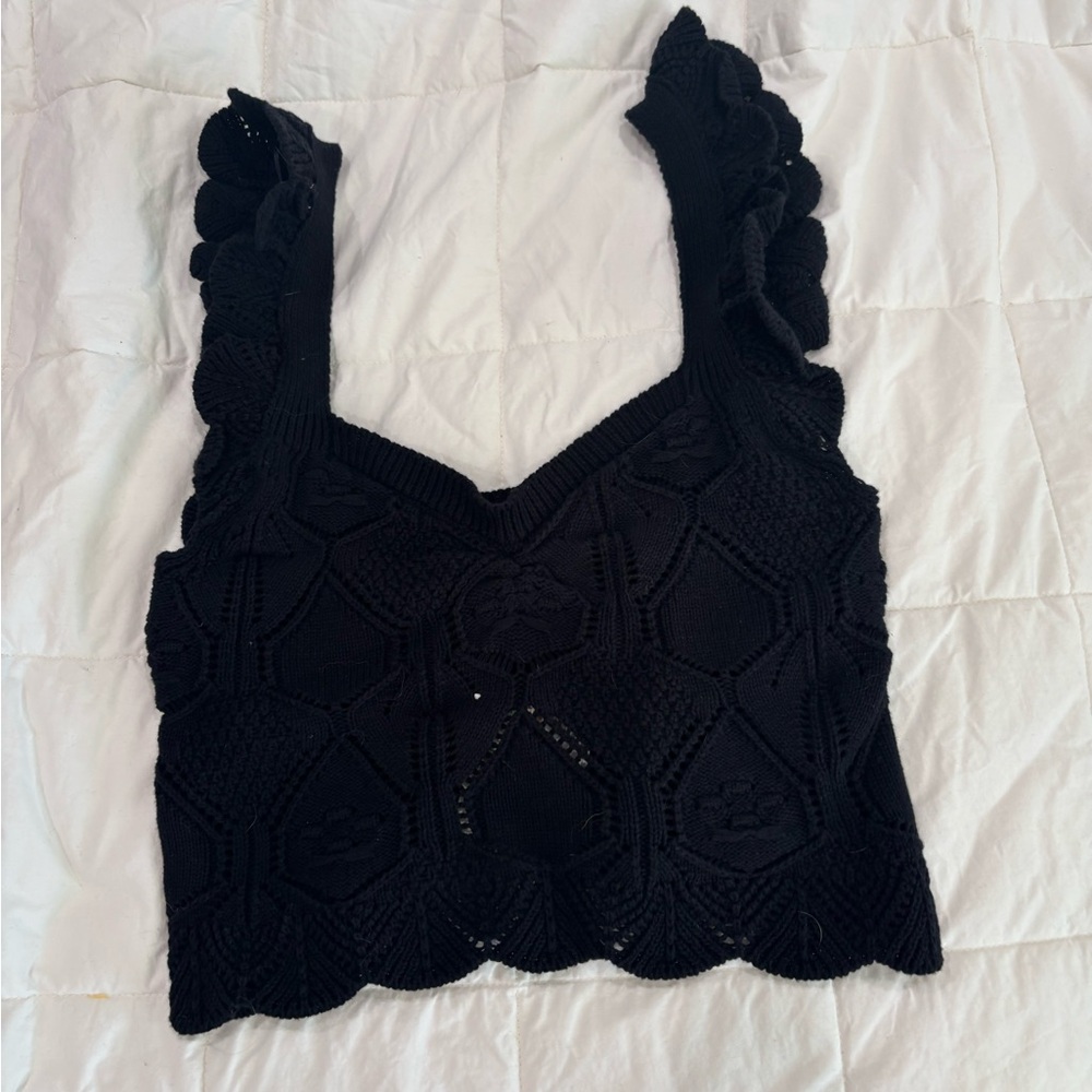 Women’s Black Crochet Knit Cropped Top